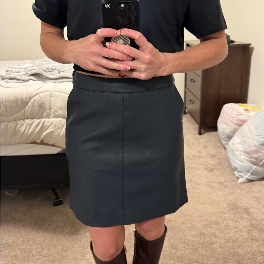 Topshop Navy Leather Mini Skirt Size 2